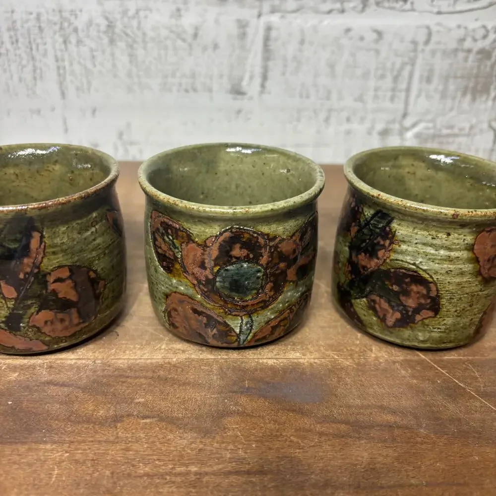 Vintage OMC Japan Green Stoneware Sake Cups Set of 3